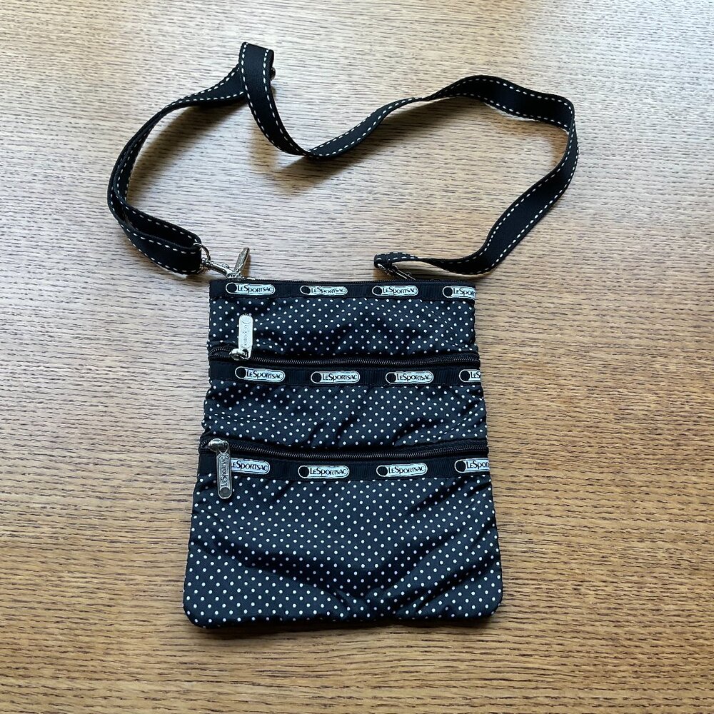 LeSPORTSAC Black and White Polka Dot Crossbody Bag